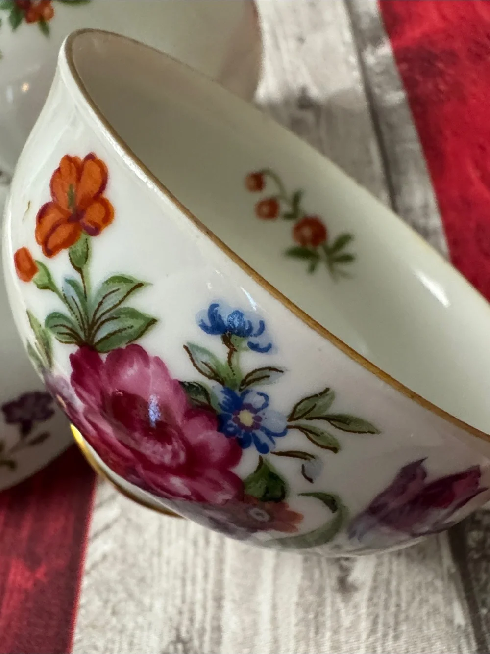 Celebrate Japan Vintage Porcelain Teacup Set with Purple Floral Motif/Gold Trim